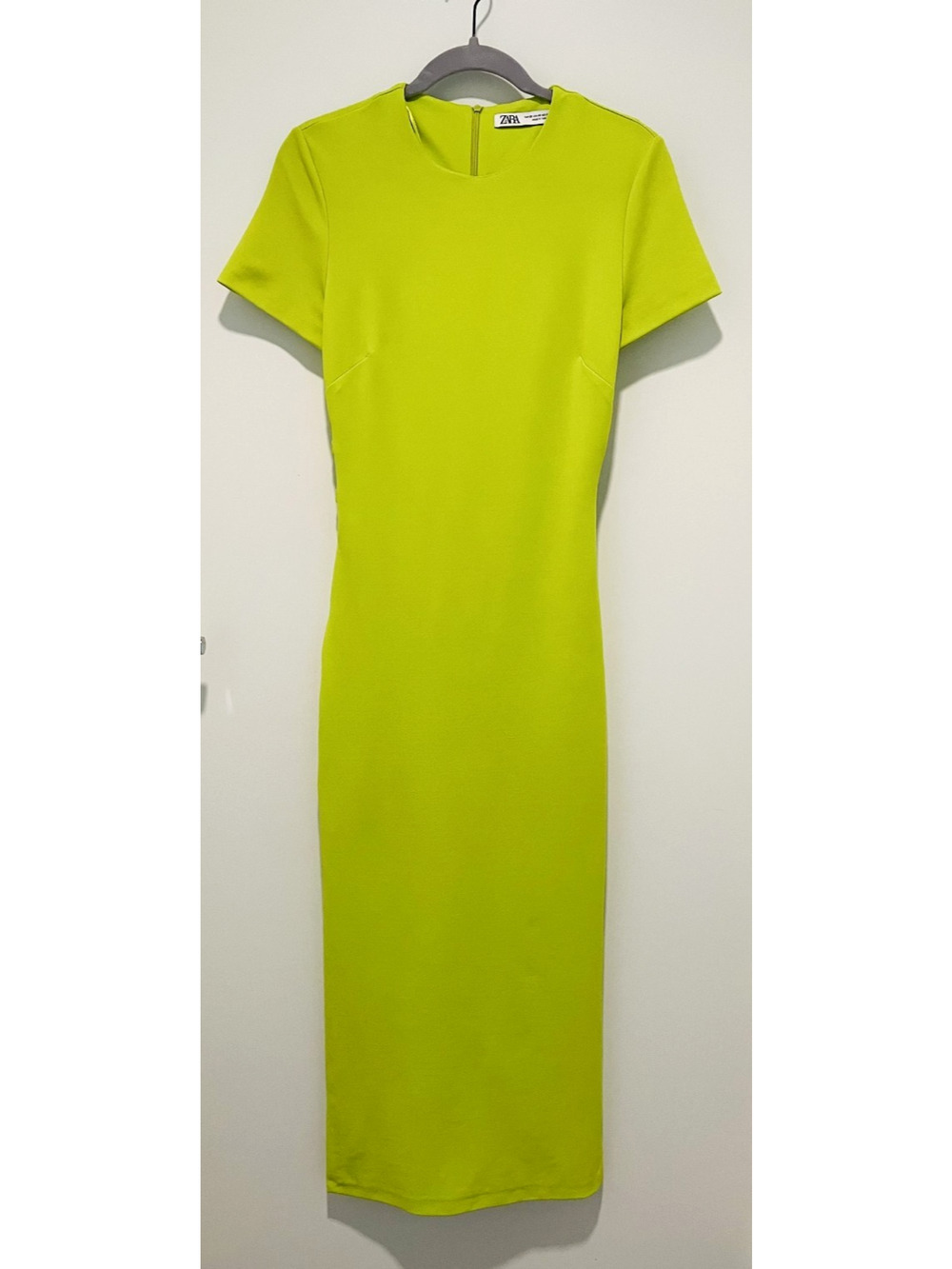 Zara Neon Green Bodycon Maxi Dress XS Side Slit Fitted Stretch